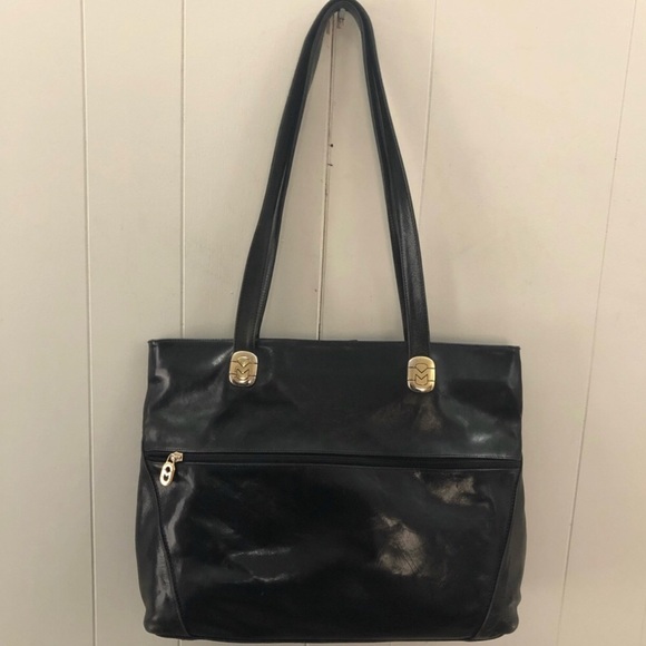 Vintage MARINO ORLANDI Smooth Black Leather Tote - Picture 7 of 17